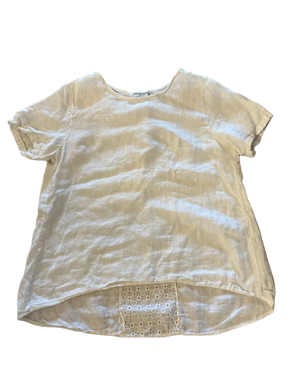Terzo Millennio 100% Linen White Lace detail Top medium Coastal minimalist